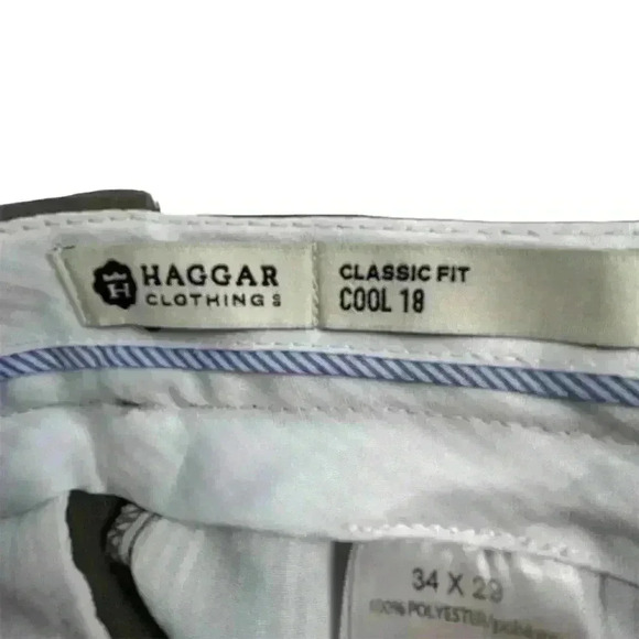 Haggar Men's Cool 18 Pro Classic Fit Green Dress Pants Sz 34x29 Flat Front Golf - Picture 10 of 12